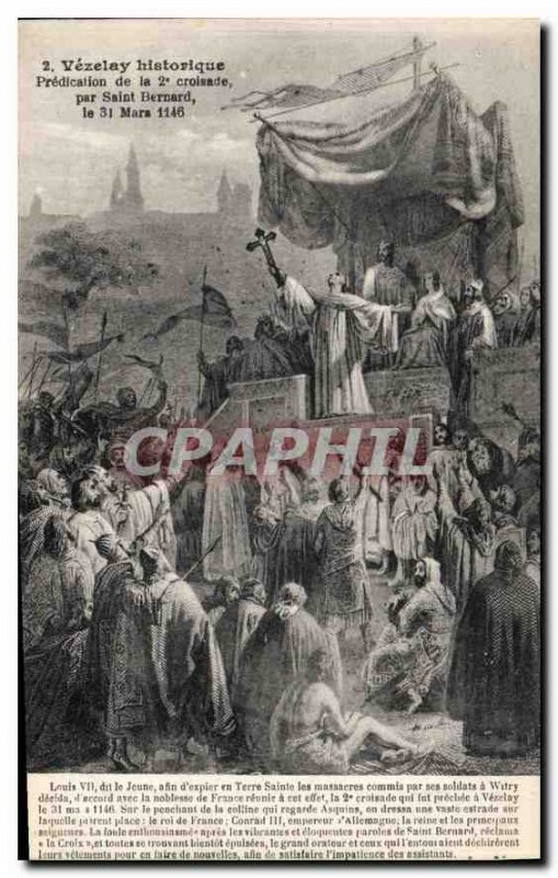 Old Postcard Vezelay historic Preaching the 2nd crusade by Saint Bernard Marc...
