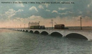 Early Galveston Great Causeway Postcard Train Railroad