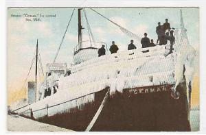 Steamer German Ice Covered Great Lakes Freighter Soo Michigan 1910c postcard