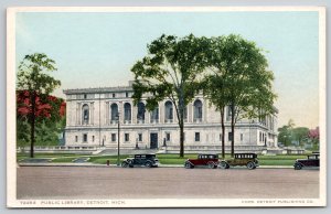 Detroit MI Detr Publ #72253~Trees Rise Above Main Carnegie Library~c1912 Autos
