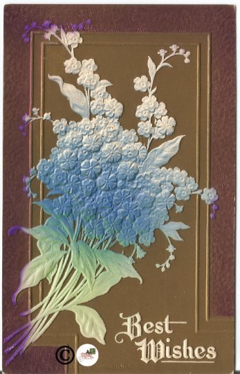 1912 Best Wishes Novelty Postcard Bouquet of Blue Forget-me-Not Heavily Embossed