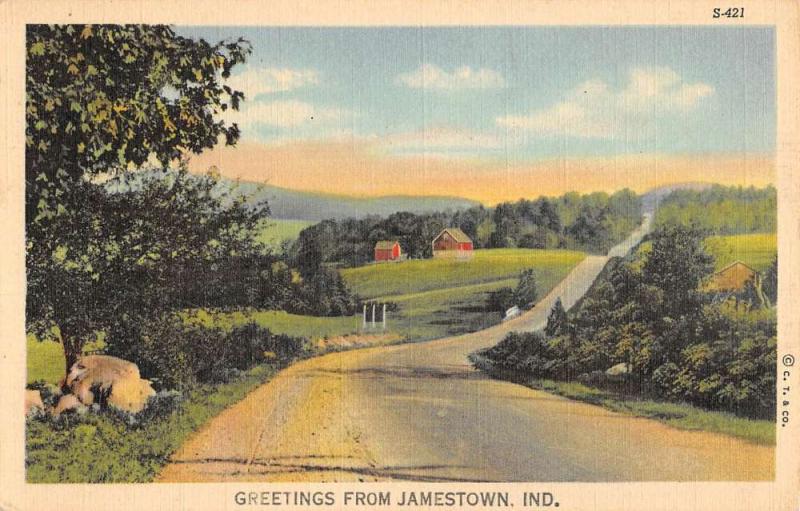 Jamestown Indiana Scenic Roadway Greeting Antique Postcard K101575