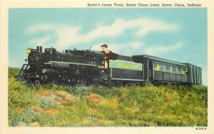 1940s Miniature Railroad Santa's Large Train Santa Claus Indiana Postcard 13414
