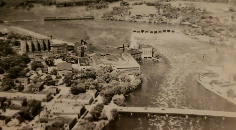 Vintage Postcard Aerial View Wisconsin Rapids Wisconsin Dam Bridge unposted  761