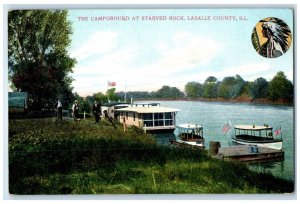 1910 Campground Starved Rock Exterior Dock Port Lasalle County Illinois Postcard