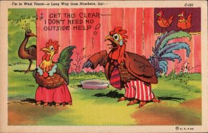 5 Linen Comic Cards, A Western Theme, Vivid Color circa 1940-1960, Postcards