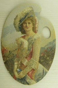 1880's Die-Cut Pallet I.S. Custer Son & Co. Lovely Lady Feathered Hat 7S 