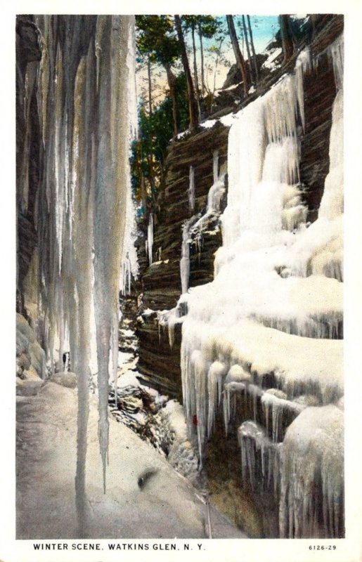 New York Watkins Glen Winter Scene Curteich