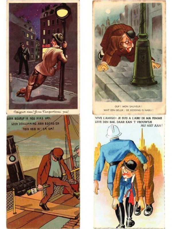 ALCOHOL DRINKING HUMOR COMIC, 45 Old Postcards pre-1960 (L6208)