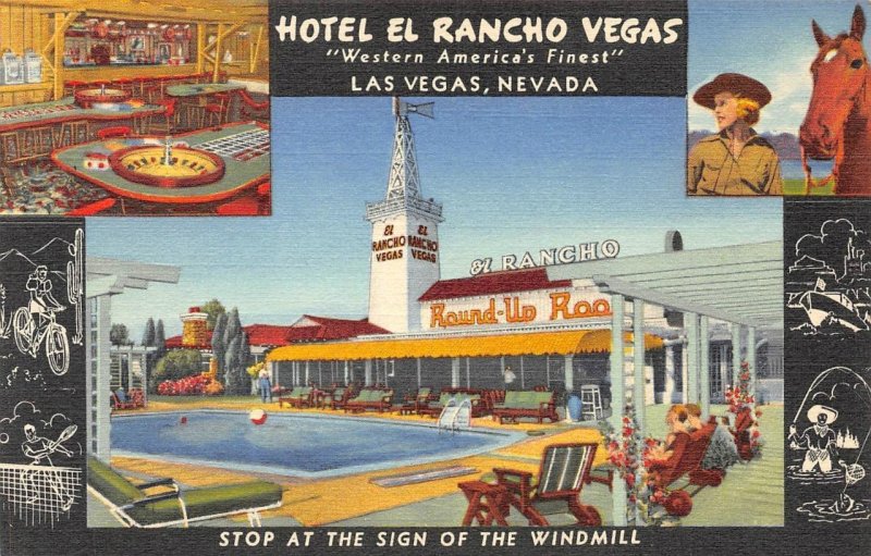 Las Vegas, Nevada HOTEL EL RANCHO VEGAS Roadside c1940s Linen Vintage Postcard