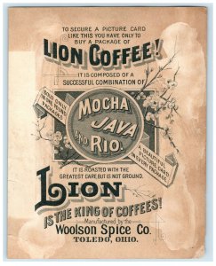 1880s Holiday Greeting Lion Coffee Woolson Spice Co. Santa Claus Reindeer #5K