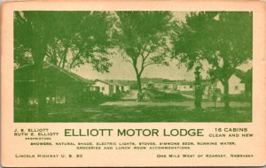 Postcard Elliott Motor Lodge Lincoln Highway U.S. 30 in Kearney, Nebraska