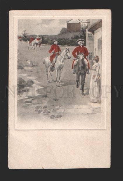 078861 Riders on HORSE vintage Water Color PC