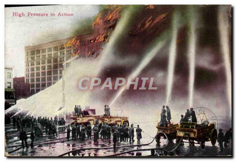 Old Postcard Firefighters High pressure in action