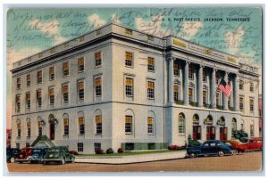 1945 U.S. Post Office Exterior Building Classic Cars Jackson Tennessee Postcard 
