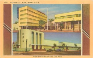 Hollywood CA Radio City CBS & NBC Studios Linen Postcard Unused