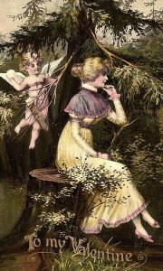 C.1910 FAB Fantasy Valentine Cupid Saxony E.C.C. Victorian Postcard P9