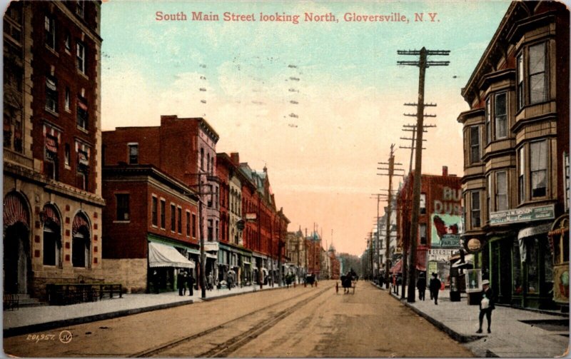Postcard South Main Street Looking North in Gloversville, New York