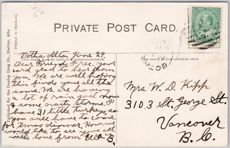 Stettler AB Alberta Avenue Hotel c1911 Botha Alta Cancel Postcard H63