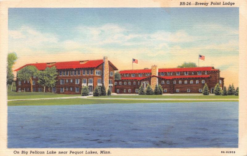 PEQUOT LAKES BREEZY POINT LODGE~BIG PELICAN LAKE MINNESOTA POSTCARD 1949