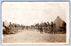 1914 MILITARY CAMP TENTS MEN POSTMARKED GALVESTON TEXAS TO MT AIRY MD POSTCARD