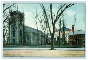 c1910 St. Anne's Church Street View Lowell Massachusetts MA Vintage Postcard  