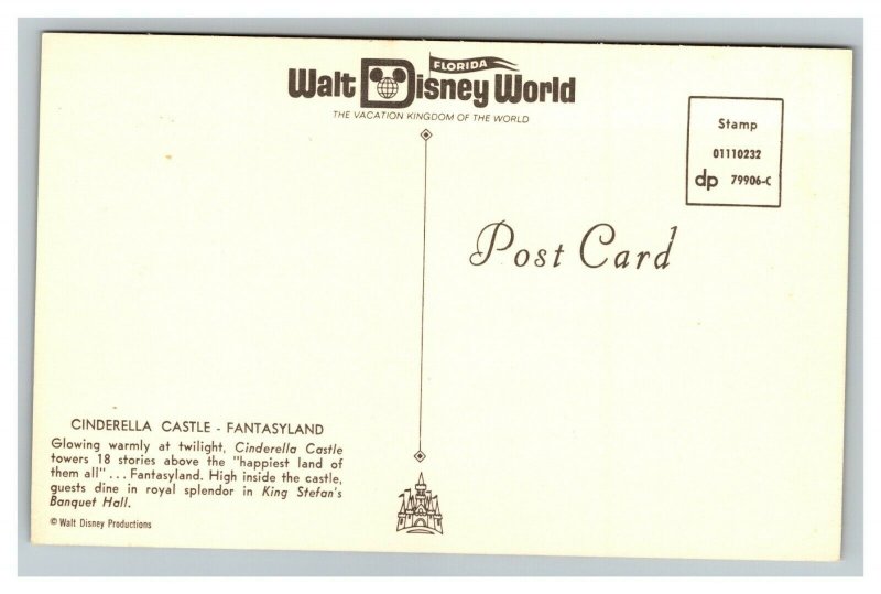 Vintage 1960's Postcard Walt Disney World Cinderella Castle Orlando Florida