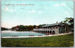 Vtg Chicago Illinois IL Garfield Park New Boathouse View 1910s View Old Postcard