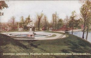 Illinois Rock Island Davenport Memorial Fountain Scene In Longview Park 1909