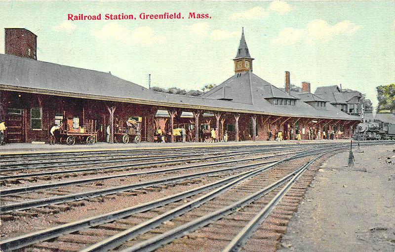 Greenfield MA B&M Railroad Station Train Depot Tracks Postcard