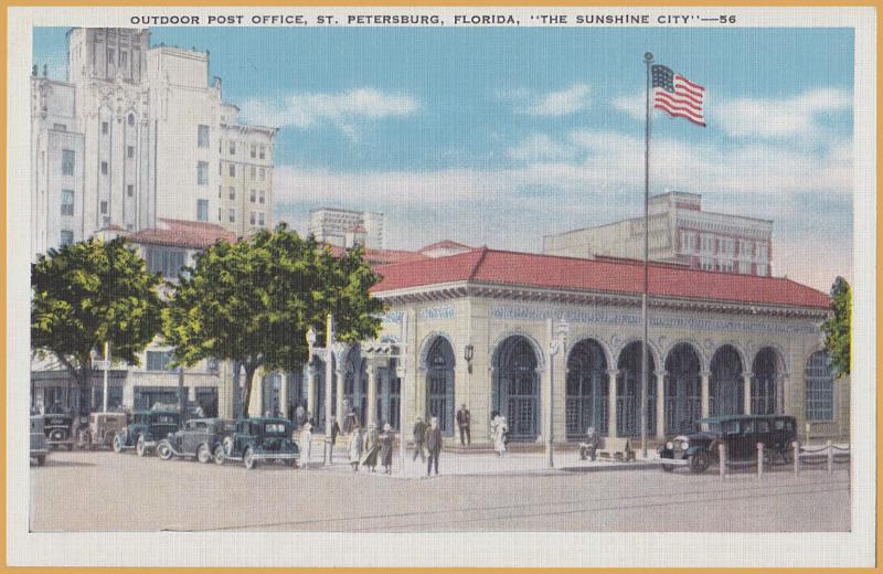 St, Petersburg, FLA., Outdoor Post Office, 1920's autos & People