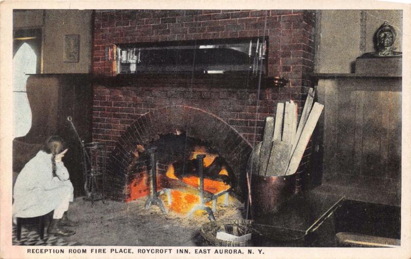 EAST AURORA NEW YORK RECEPTION ROOM FIREPLACE~BLOWPIPE POSTCARD 1920s