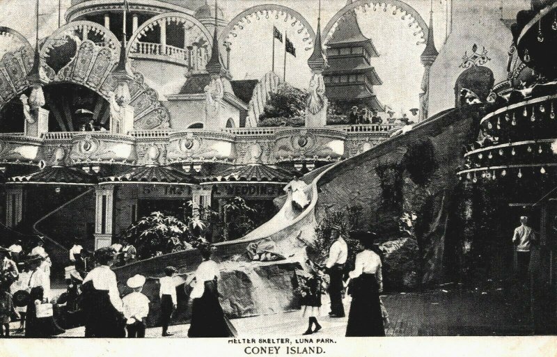 USA Helter Skelter Luna Park Coney Island New York Vintage Postcard 03.98
