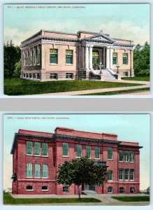 2 Postcards RED BLUFF, CA ~ Kraft Memorial PUBLIC LIBRARY & Union High School