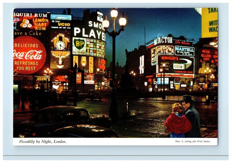 c1960 Piccadilly by Night Cars Buildings London John Hinde Vintage Postcard 