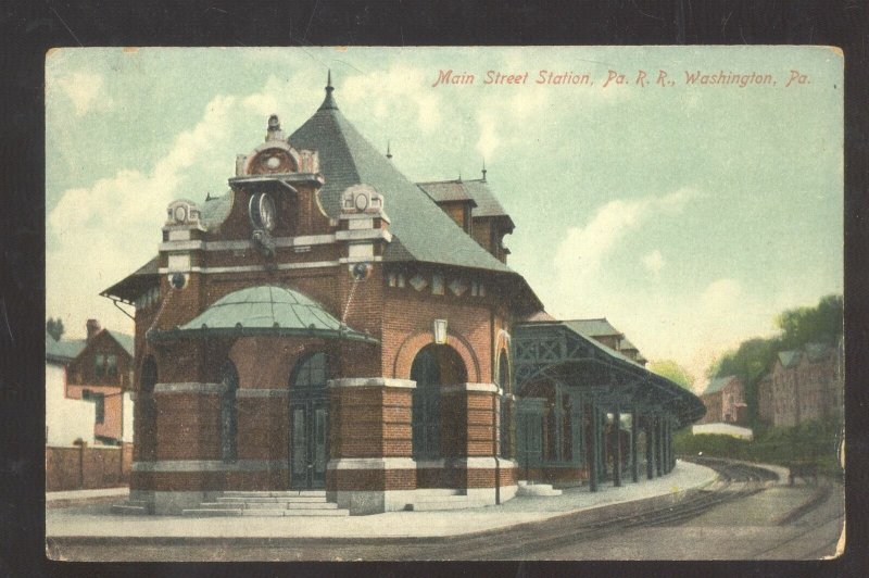 WASHINGTON PENNSYLVANIA PA. RAILROAD DEPOT TRAIN STATION VINTAGE POSTCARD