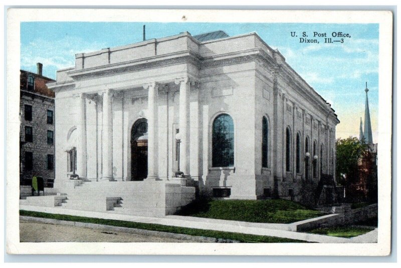 c1920 Exterior View US Post Office Building Dixon Illinois IL Unposted Postcard