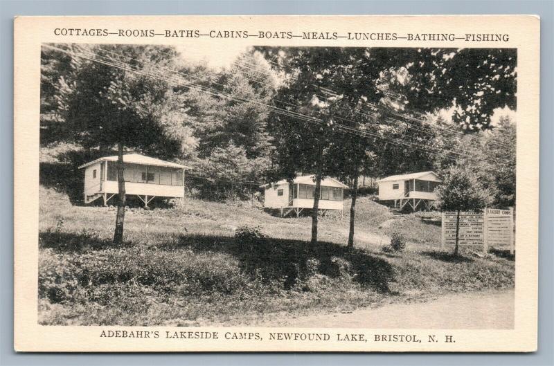 BRISTOL NH NEWFOUND LAKE ADEBAHR'S LAKESIDE CAMPS COTTAGES VINTAGE POSTCARD