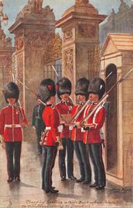 CHANGING SENTRIES-BUCKINGHAM-COLDSTREAM GRENADIERS-HARRY PAYNE TUCK MILITARY PC