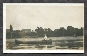 dc1605 - Lake CANOEING 1910s. No ID. Real Photo Postcard