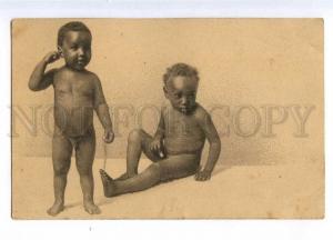 187891 German Colony NUDE Black Native CHILDREN Vintage LITHO2