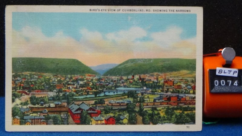 STD Vintage Birds Eye View of the Narrows Cumberland Maryland Posted 1941 Linen