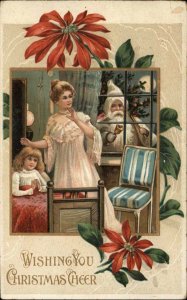 Christmas Santa Claus Peering in Window Int'l Art c1910 Vintage Postcard