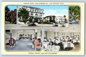 1940 Los Angeles California CA Postcard Barker Hotel Restaurant Multiview Linen