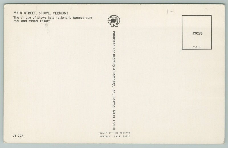 Stowe Vermont~Main Street~Standard Chrome Postcard