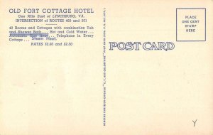 Lynchburg Virginia Old Fort Cottage Hotel Vintage Postcard AA48054