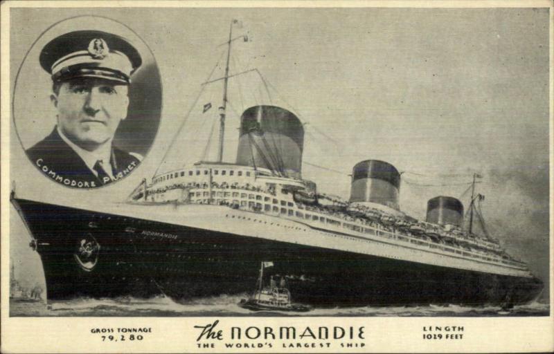 Steamship NORMANDIE World's Largest & Captain Old Postcard