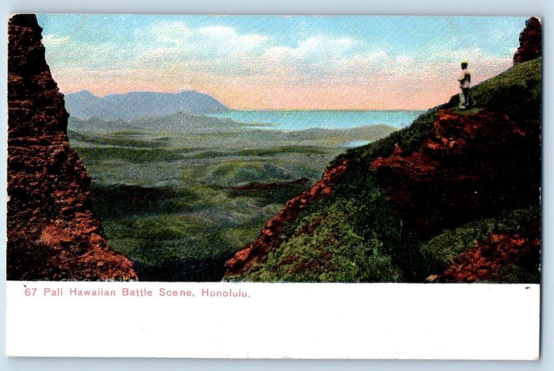 Honolulu Pali Hawaii Postcard Battle Scene Rock Formation c1900 Vintage Antique