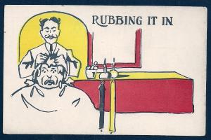 Rubbing It In Barber w/Customer unused c1910's