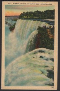 NY NIAGARA FALLS American Falls from Goat Isle beautiful Natural Park ~ LINEN